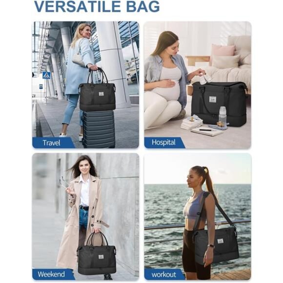 Travel Duffel Bag - Weekender, Overnight Gym Carry On Tote with Wet Pocket - Picture 7 of 8